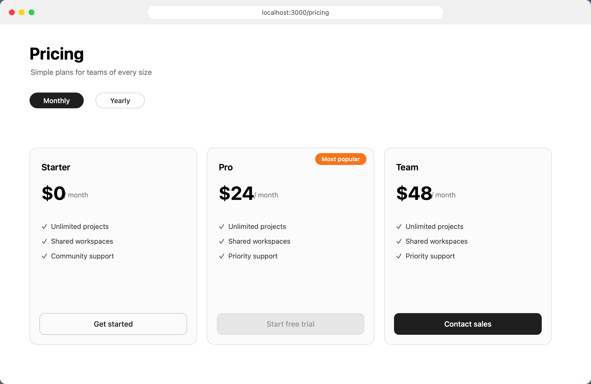 A pricing page frozen on screen while Lasso is open